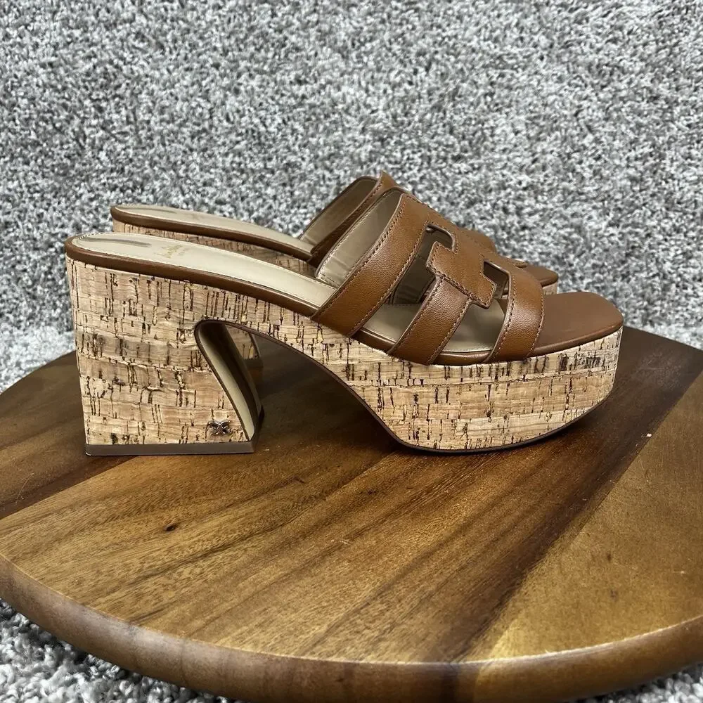 Sam Edelman Dev Square Toe Women's 10.5M Embellished Logo Strap Platform Saddle
